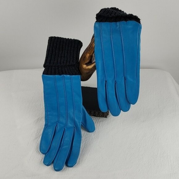 Vintage Suede Mod Retro Fun BLUE Lined Gloves Size Medium - Picture 1 of 14